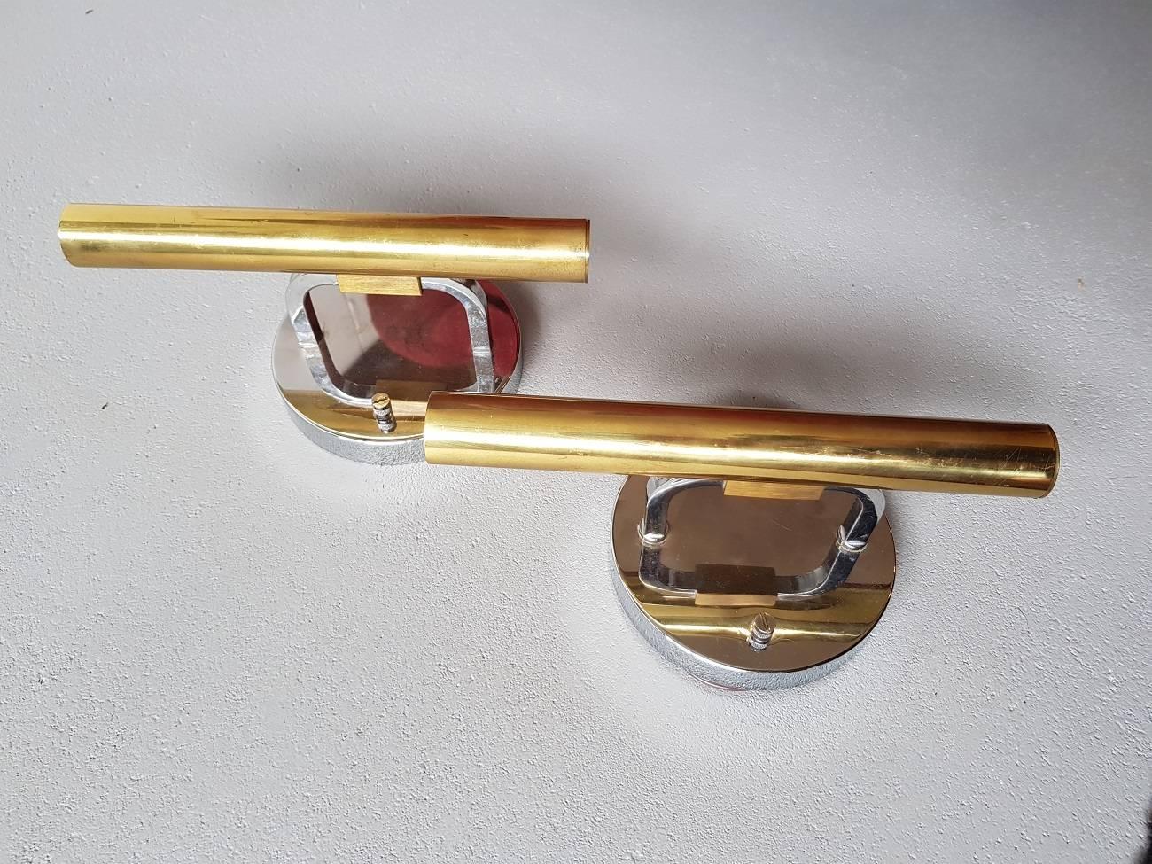 Italian Pair of 1960s Sciolari Brass and Chrome Sconces