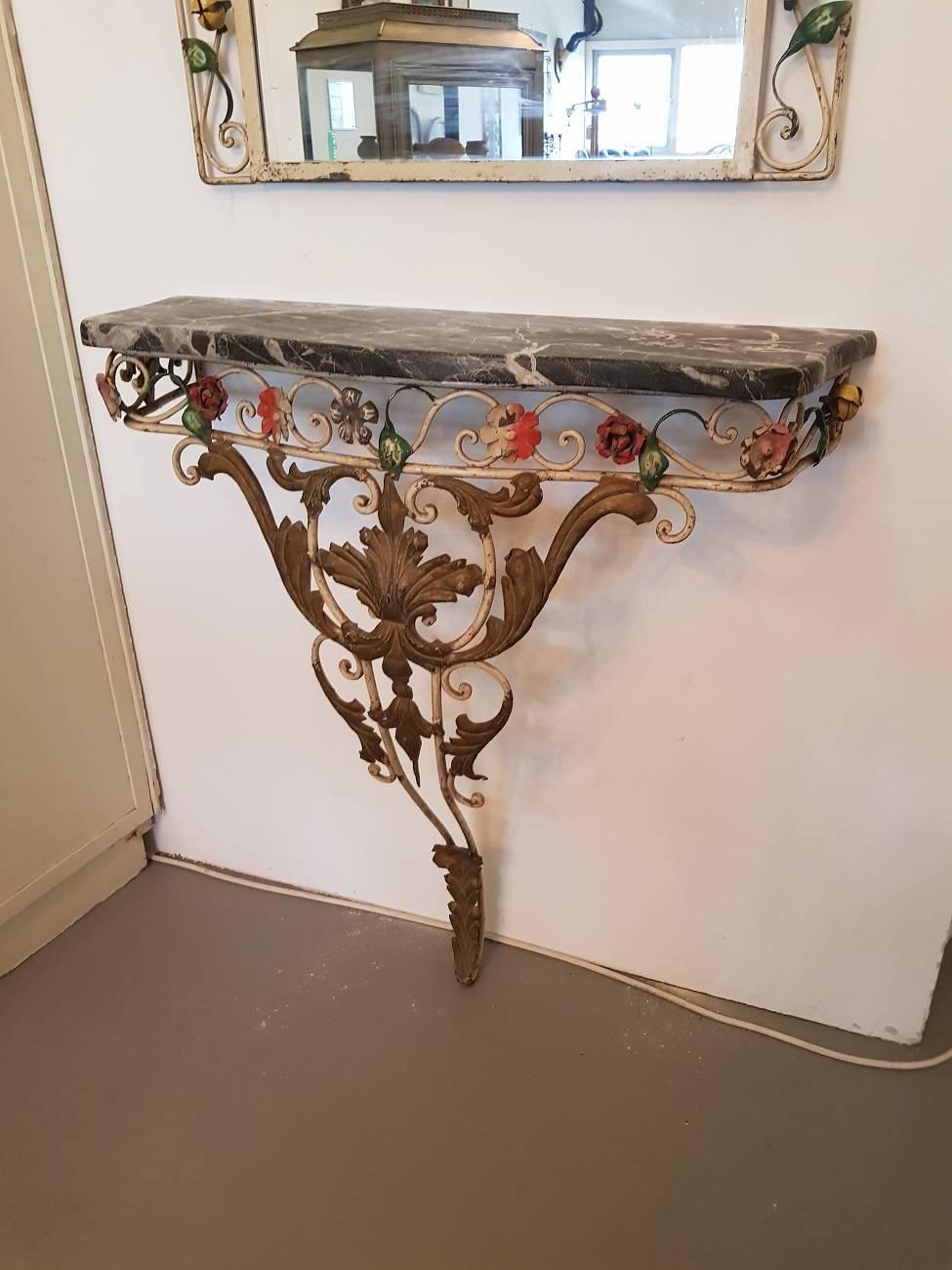 French Tôle Peinte Console Table with Mirror from the 1950s-1960s In Excellent Condition In Raalte, NL