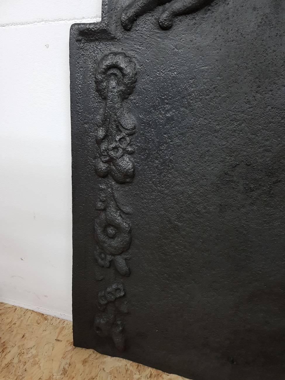 Neoclassical 19th Century Cast Iron Dutch Fireplace Plate with Putti