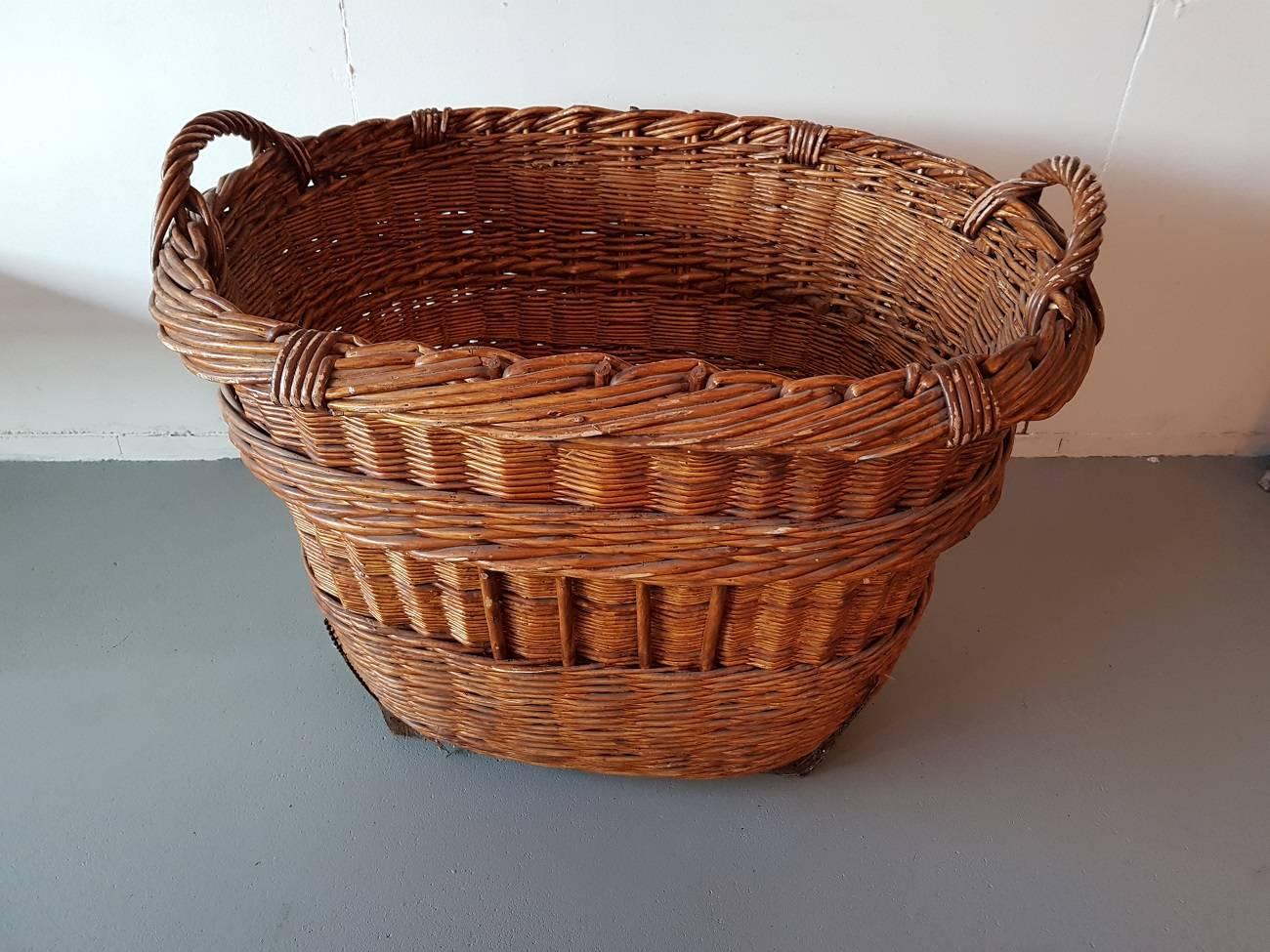 20th Century Vintage French Handcrafted Wicker Grape Basket from the Champagne Region