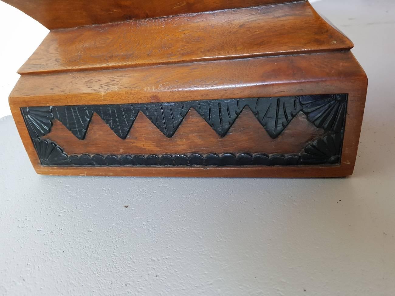 20th Century Solid Teak Wooden Console/Base with Hand-Carvings All Around In Excellent Condition In Raalte, NL