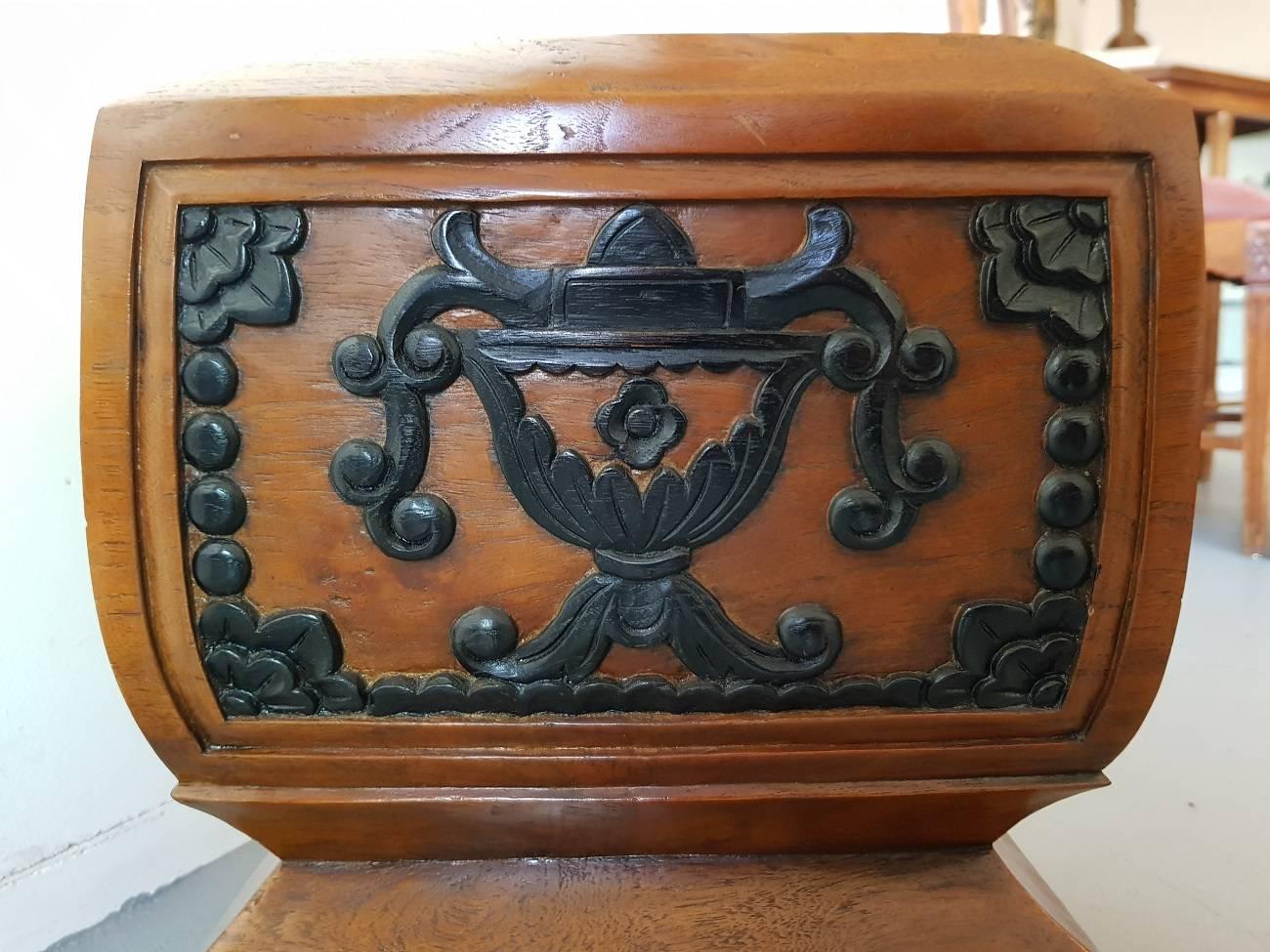 Hand-Carved 20th Century Solid Teak Wooden Console/Base with Hand-Carvings All Around