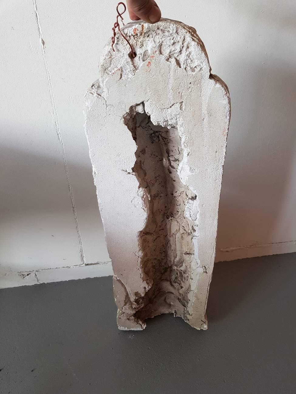 Hand-Crafted Old Plaster Wall Statue of a Angel Holding a Pillar