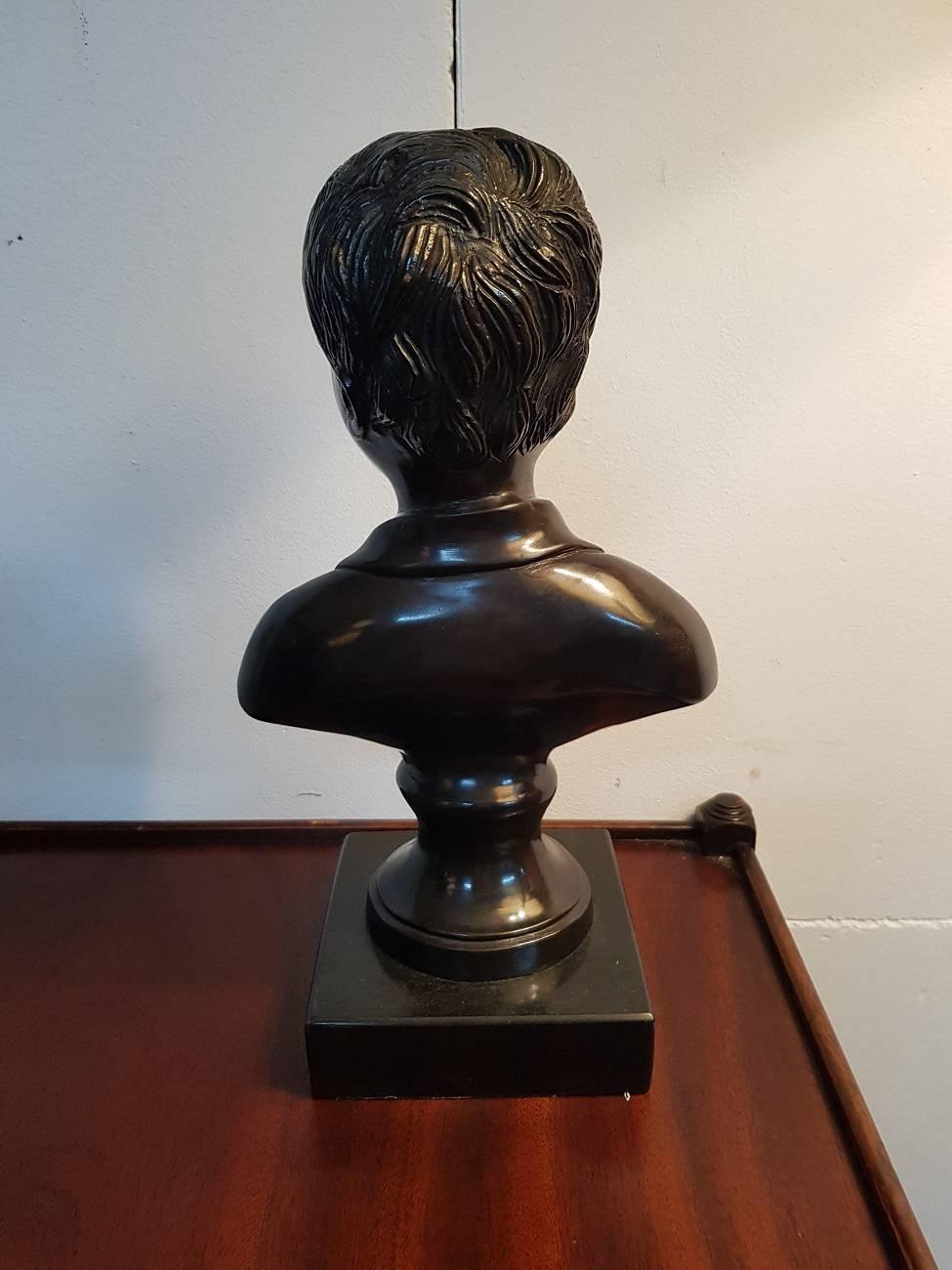 20th Century Bronze Busts of a Boy and a Girl on Black Marble Base For Sale 2