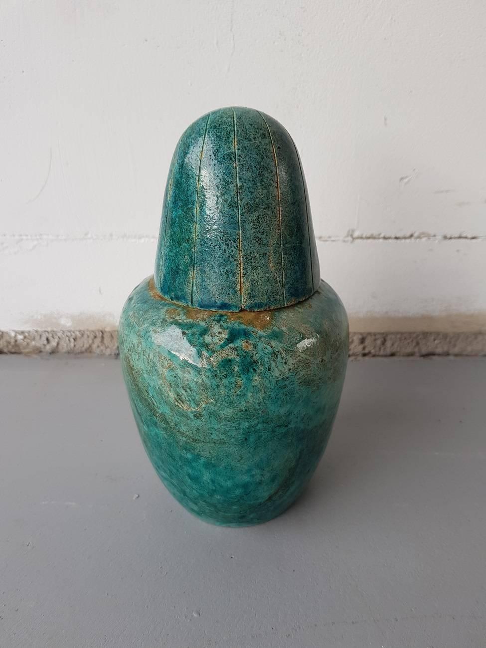 African 20th Century Blue Faiance Canopic Jar Egyptian Style