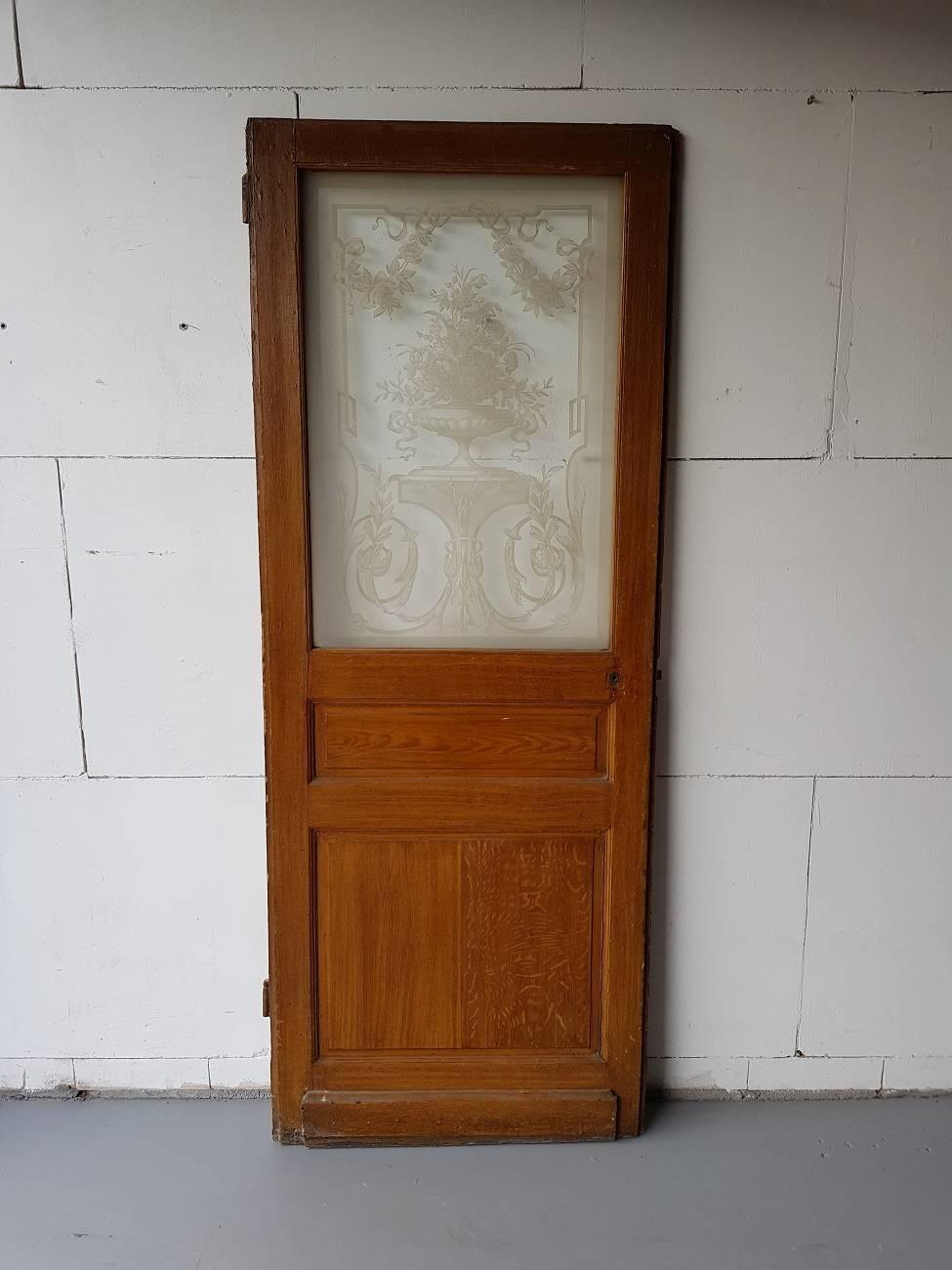 Late 19th Century Dutch Wooden Door with Etched Glass Panel 1