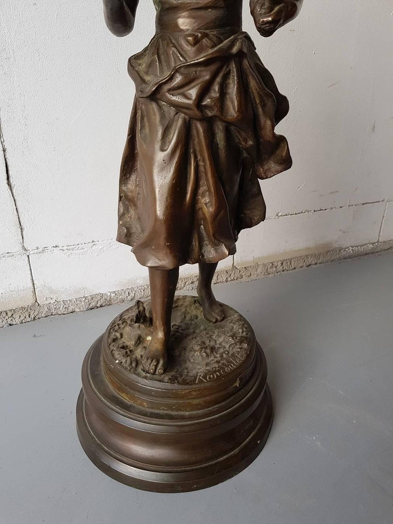 French Bronze Sculpture a Lady with Fruits in Her Hands after E