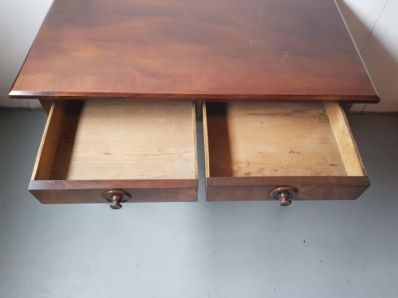 Late 19th Century Dutch Mahogany Table with Two Drawers 1