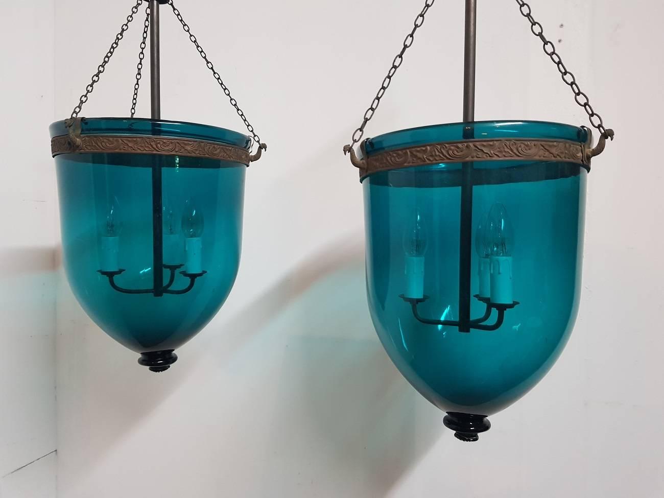 Brass Large 19th Century Bell Jar Lanterns