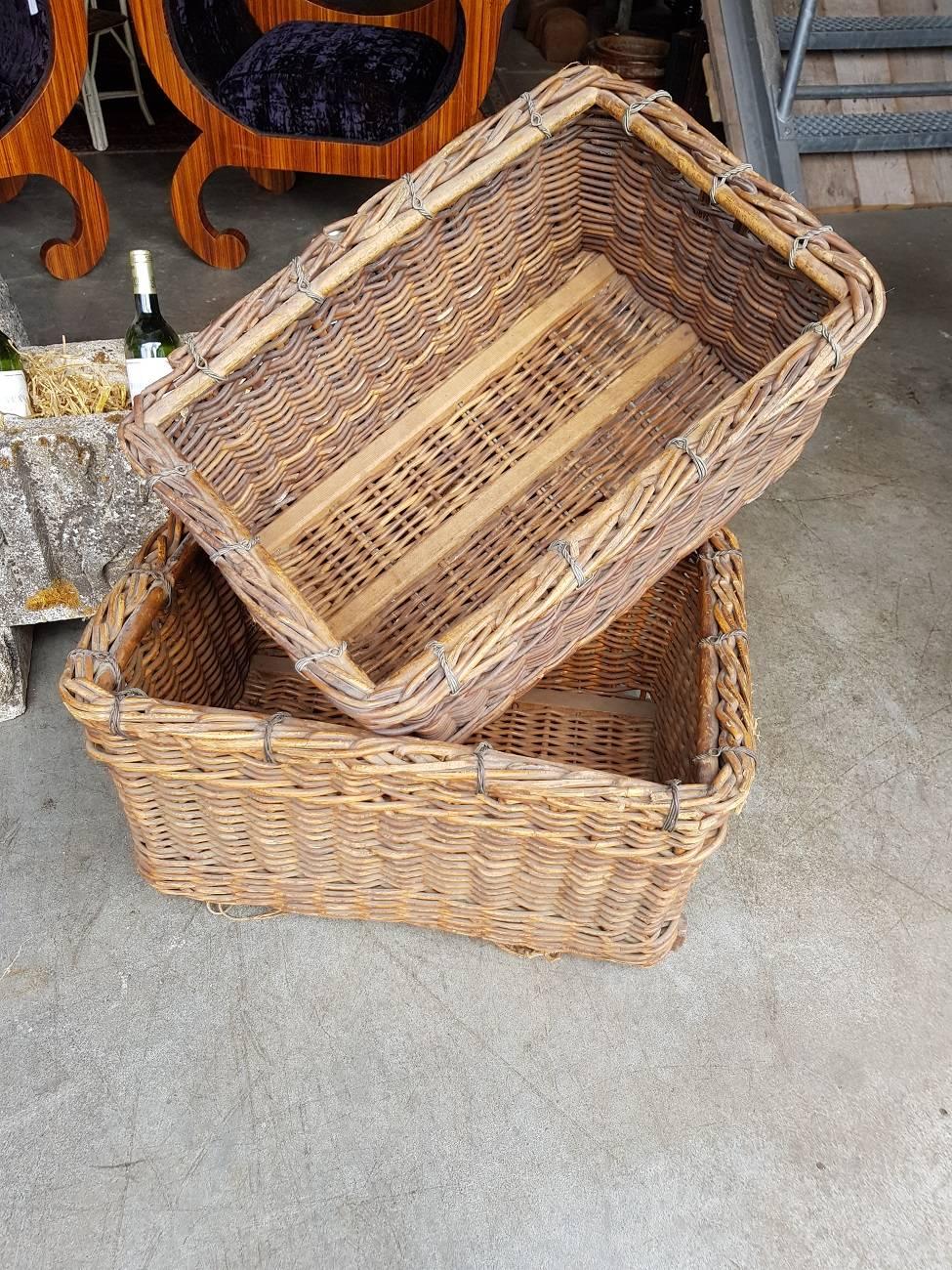 Set of two Belgian wicker baskets made of rattan. The basket are of good quality and with a wonderful patina. Made in the early 20th century.

The measurements are:
Depth 49 cm/ 19.3 inch.
Width 67 cm/ 26.4 inch.
Height 35 cm/ 13.8 inch.

And
