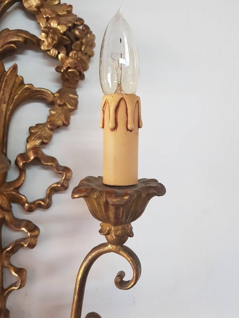 Italian Wooden Gilded Three-Light Wall Applique Louis Seize Style from the 1960s For Sale at 1stdibs