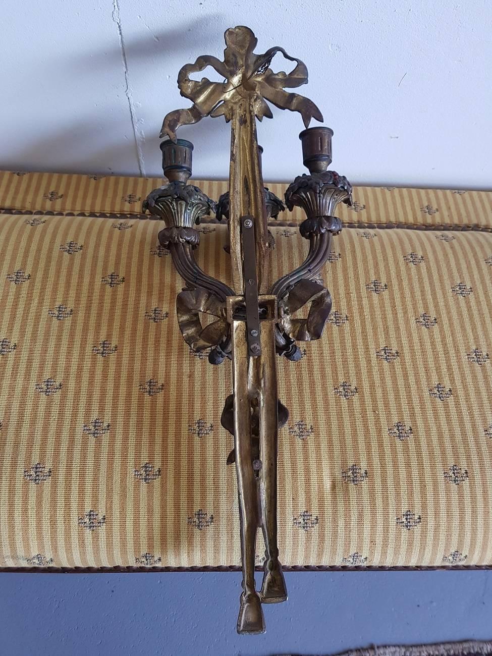 Louis Seize Style Candle Wall Applique from the Second Half of the 19th Century In Fair Condition For Sale In Raalte, NL