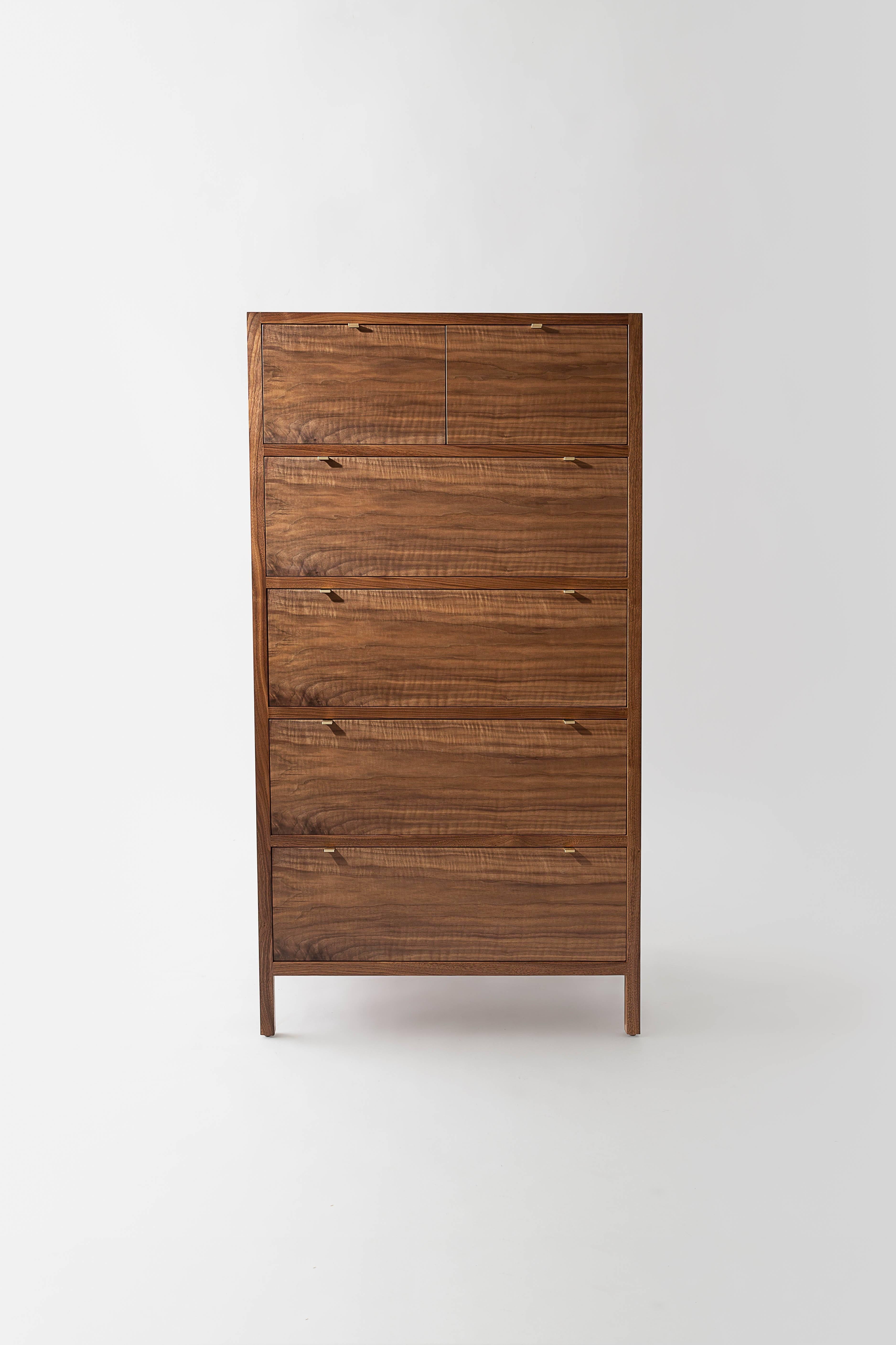 Scandinavian Modern Laska Dresser, Figured Walnut, Six Drawers, Show Sample