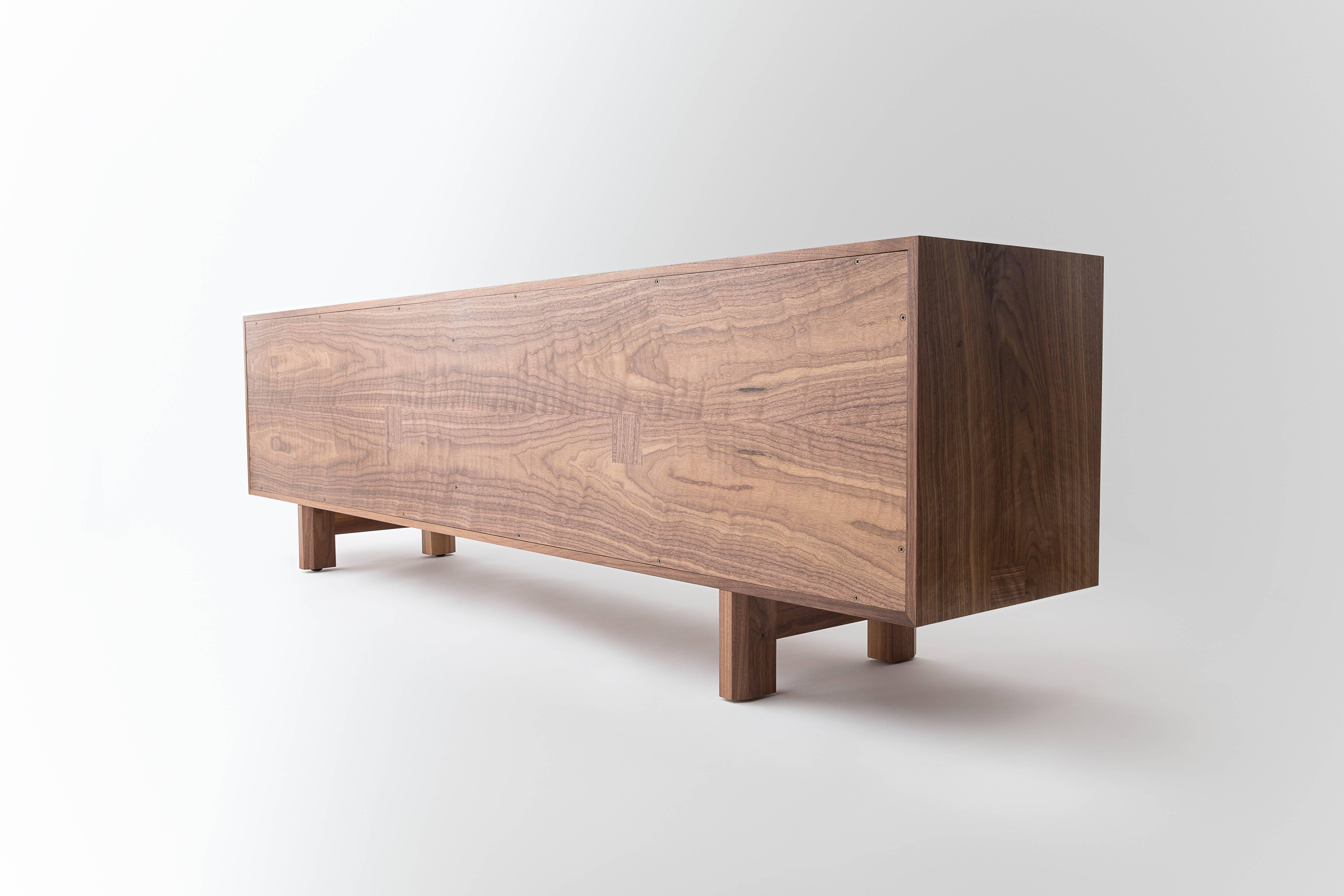 Oiled Martin Credenza, Walnut and Brass, Four-Door, Customizable For Sale