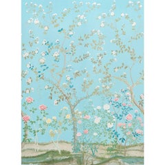 Schumacher Madame De Pompadour Floral Aqua Wallpaper Panel Set 2