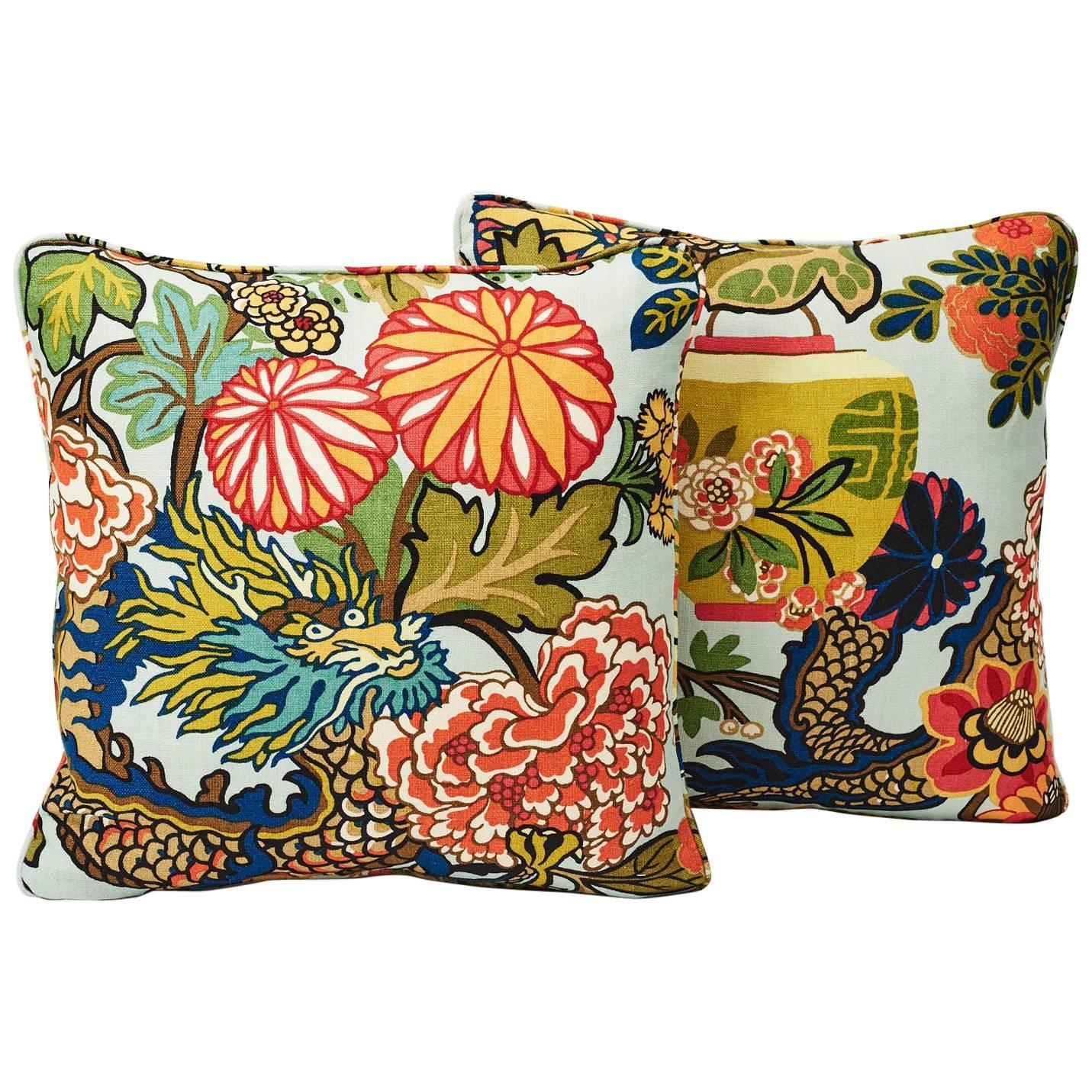 Schumacher Chiang Mai Art Deco Aquamarin Blau Zweiseitiges 18