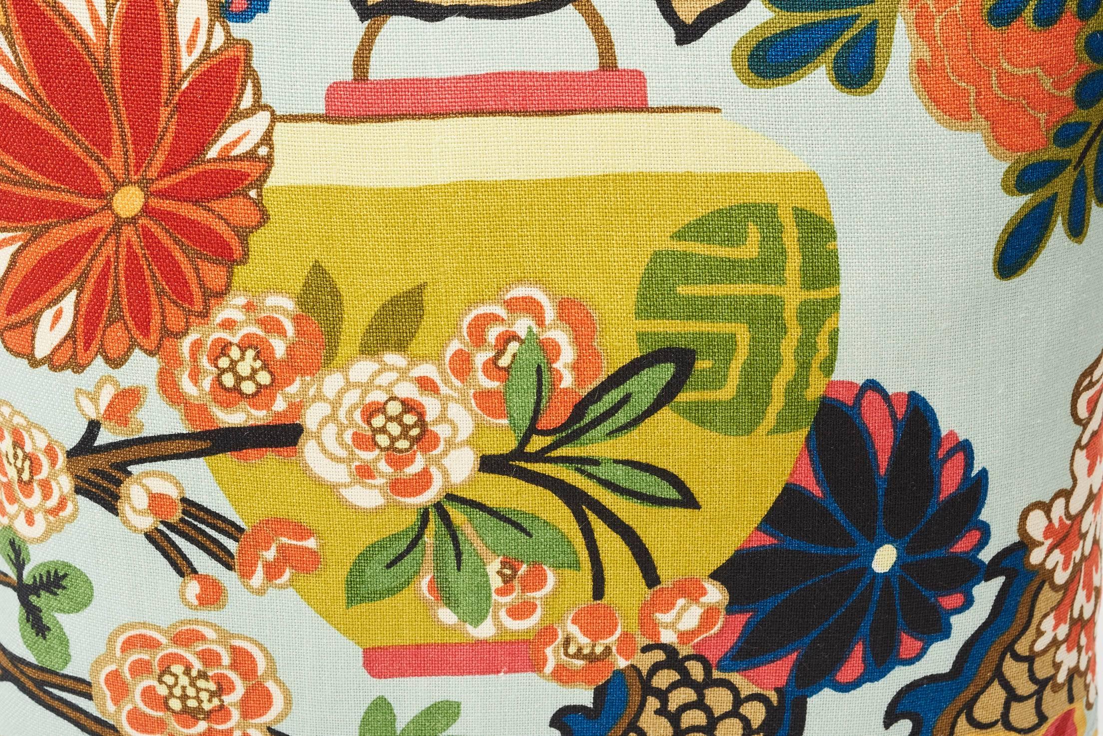 Schumacher Chiang Mai Art Deco Aquamarin Blau Zweiseitiges 18
