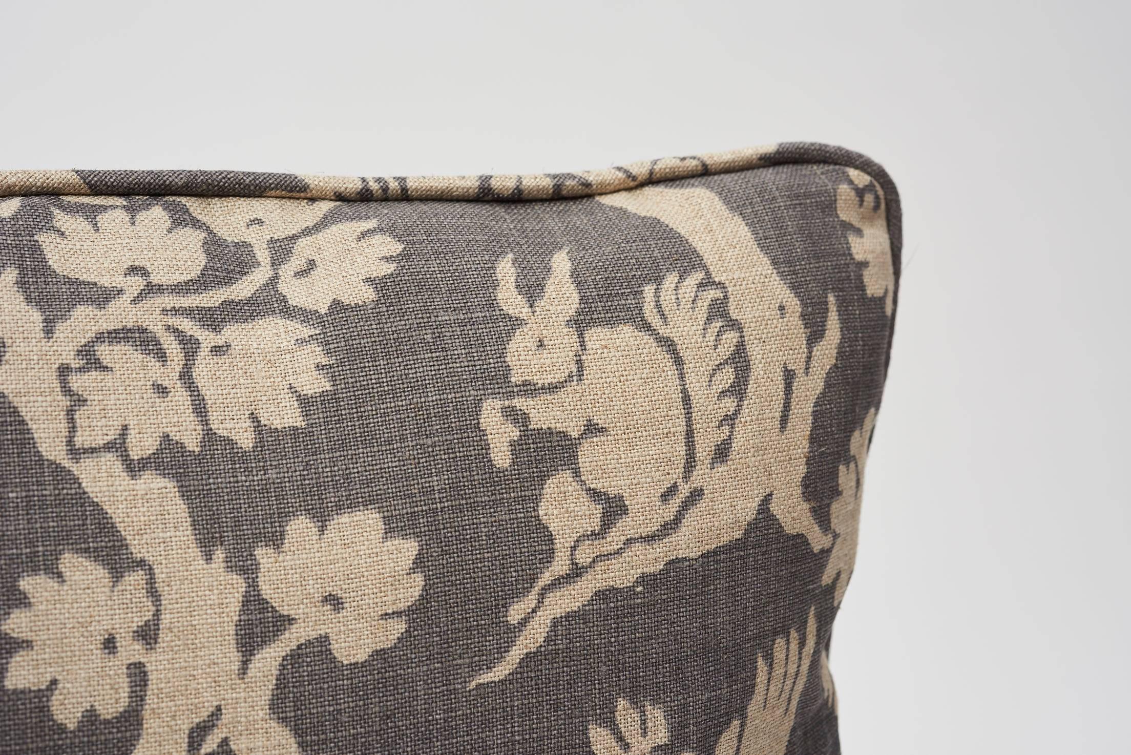 A charming of-the-moment print, Woodland Silhouette is inspired by an early 20th century document. It is printed on a slubbed linen that gives it a lovely antique quality. Featured as a Schumacher decorative accent, this is sure to timelessly