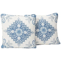 Schumacher Montecito Medallion Large-Scale Indigo Two-Sided 18" Linen Pillow