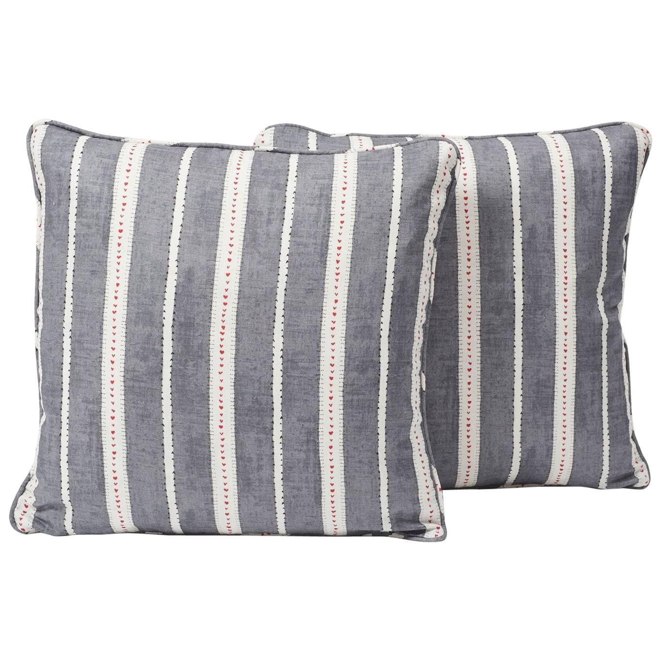 Schumacher Amour Stripe Charcoal White Linen Two-Sided 18