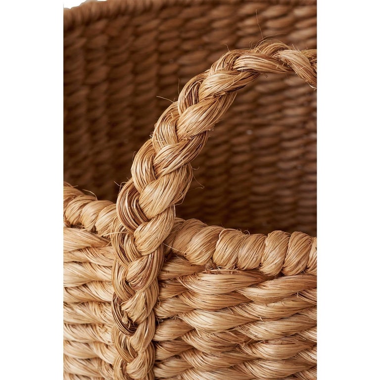 Imported Lubid Woven Natural Abaca 20" Ear Handle Basket For Sale at