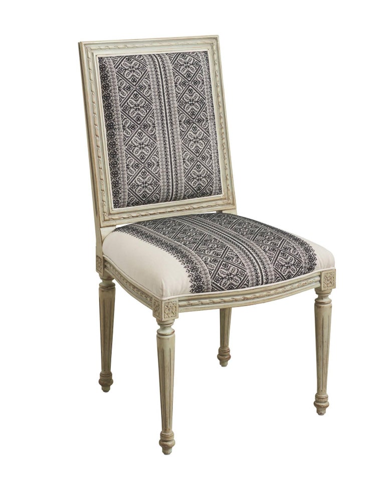 Schumacher Louis Xvi Vogue Living Toledo Noir Upholstered Side Chairs Pair