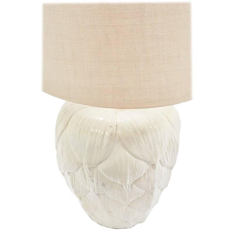 Vintage 1960s White Ceramic Patina Artichoke Lamp