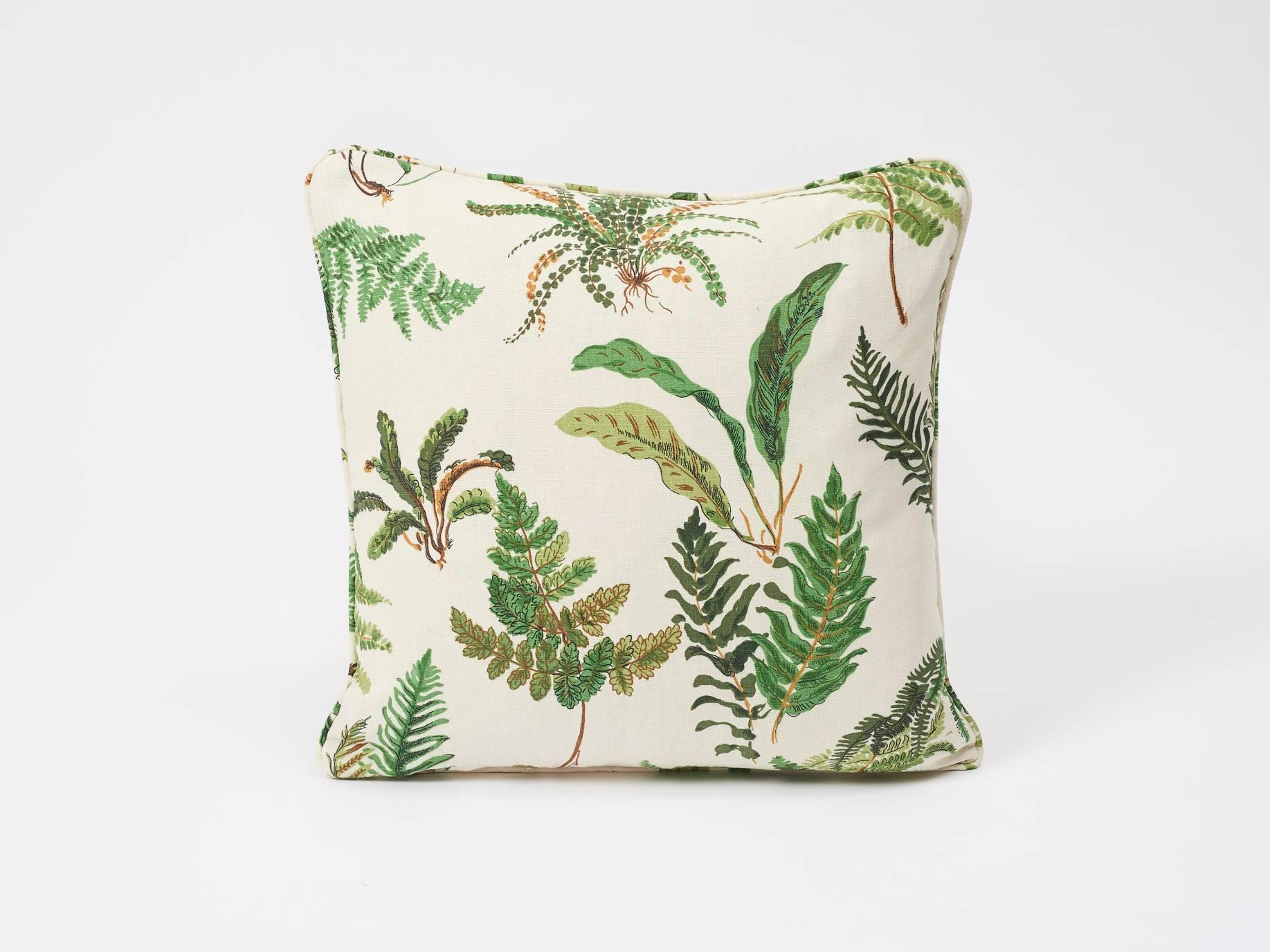 The leafy all-over ferns make this a stylish twist on classic botanical patterns. Sourced from an Elsie de Wolfe-era hand-blocked cotton in our Schumacher archives, this decor accessory is sure to elevate any interior or setting!    

*If out of