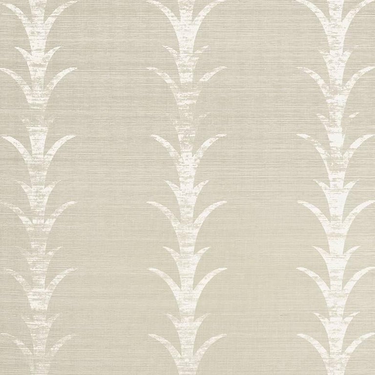 Schumacher Celerie Kemble Acanthus Stripe Hand Printed Grasscloth Fog