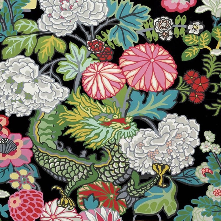 Schumacher Chiang Mai Dragon Chinoiserie Ebony Wallpaper, TwoRoll Set