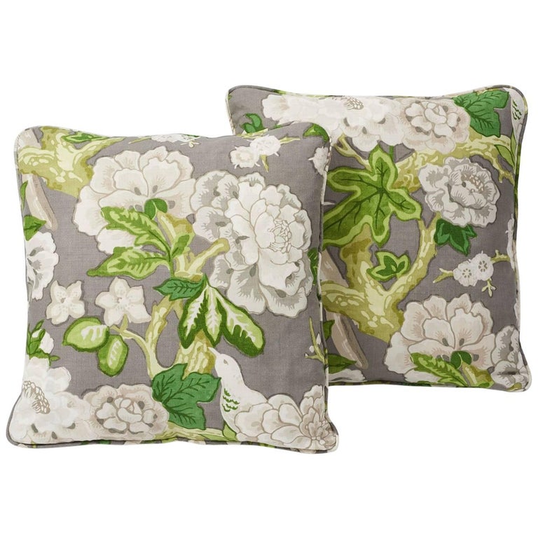 Schumacher Mary McDonald Bermuda Blossoms Slate Gray Two-Sided 18 ...