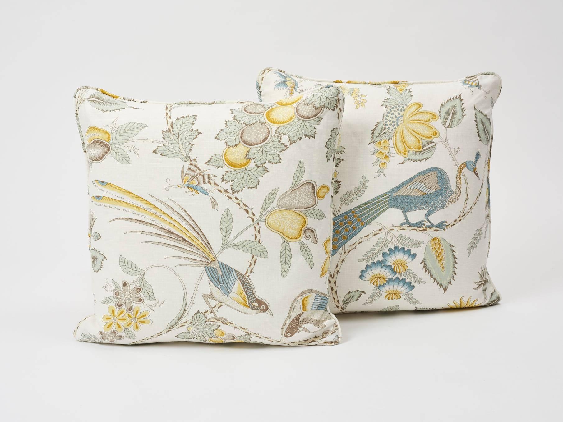 Schumacher Campagne French Floral Linen Cadet and Citron Yellow 18