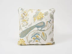 Schumacher Campagne Französisch Floral Leinen Cadet und Citron Gelb 18" Kissen