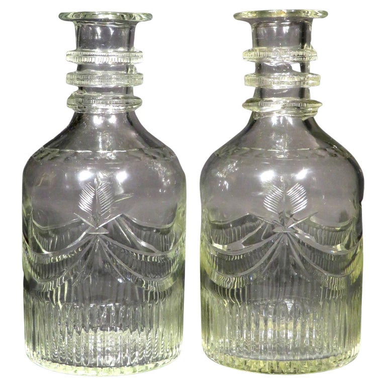 Rare Pair of Irish Cork Glass Company Wine Carafes, Ireland