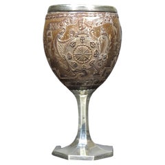 A Very Fine & Rare 18th Century Silver Mounted Coconut Goblet