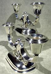 Pair of Mid-Century Modernist Danish Silver Twin Branch Candelabra, Circa 1960