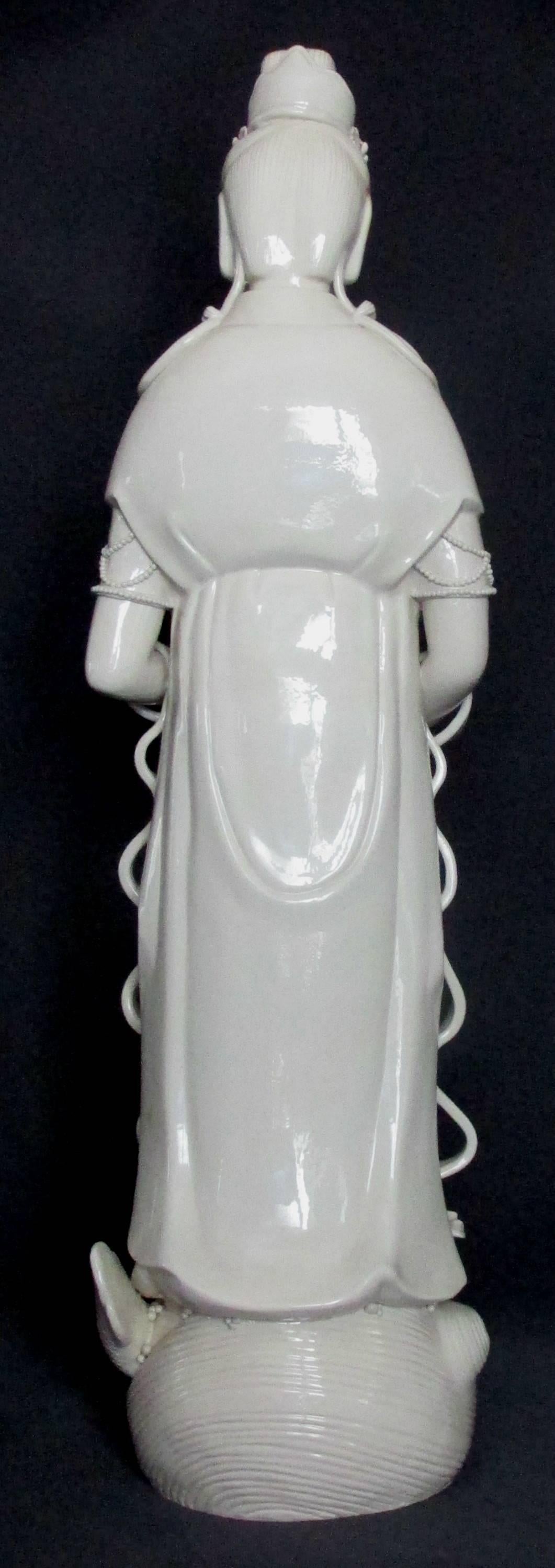 Chinese Export Fine and Very Large Chinese Blanc-de-Chine Porcelain Figure of Guanyin