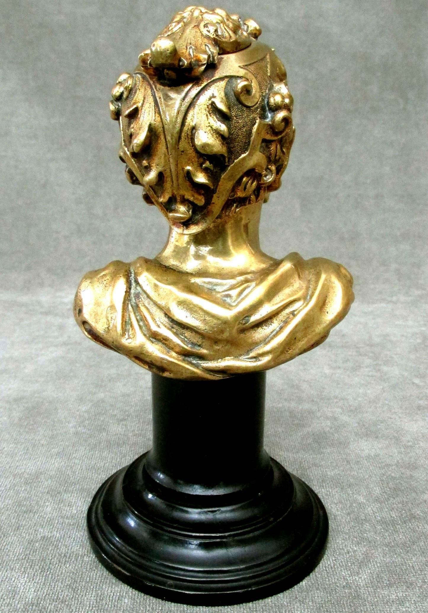 European 19th Century Gilt Bronze Tabletop Cigar Lighter in the Form of a Satyr