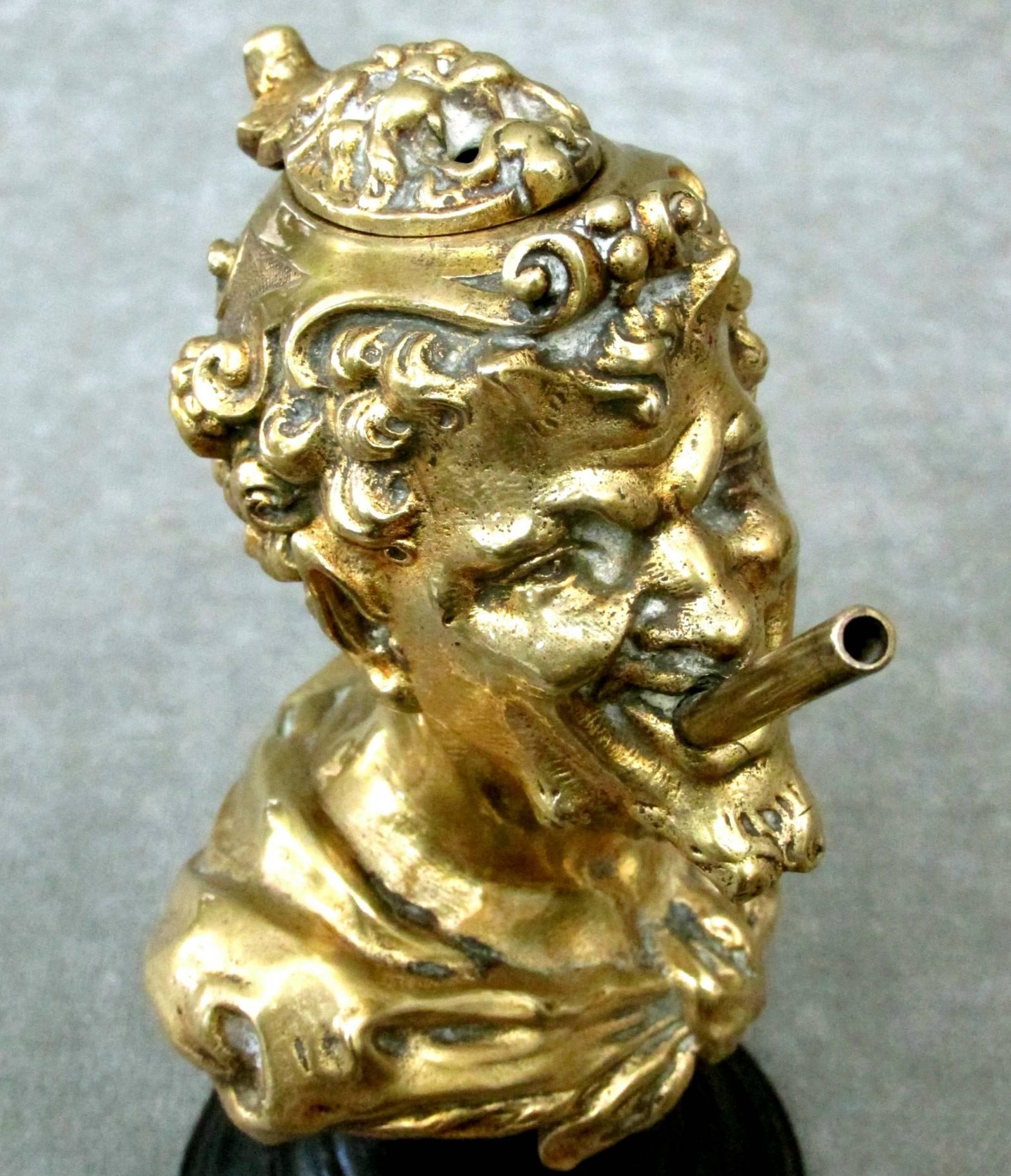 19th Century Gilt Bronze Tabletop Cigar Lighter in the Form of a Satyr In Good Condition In Ottawa, Ontario