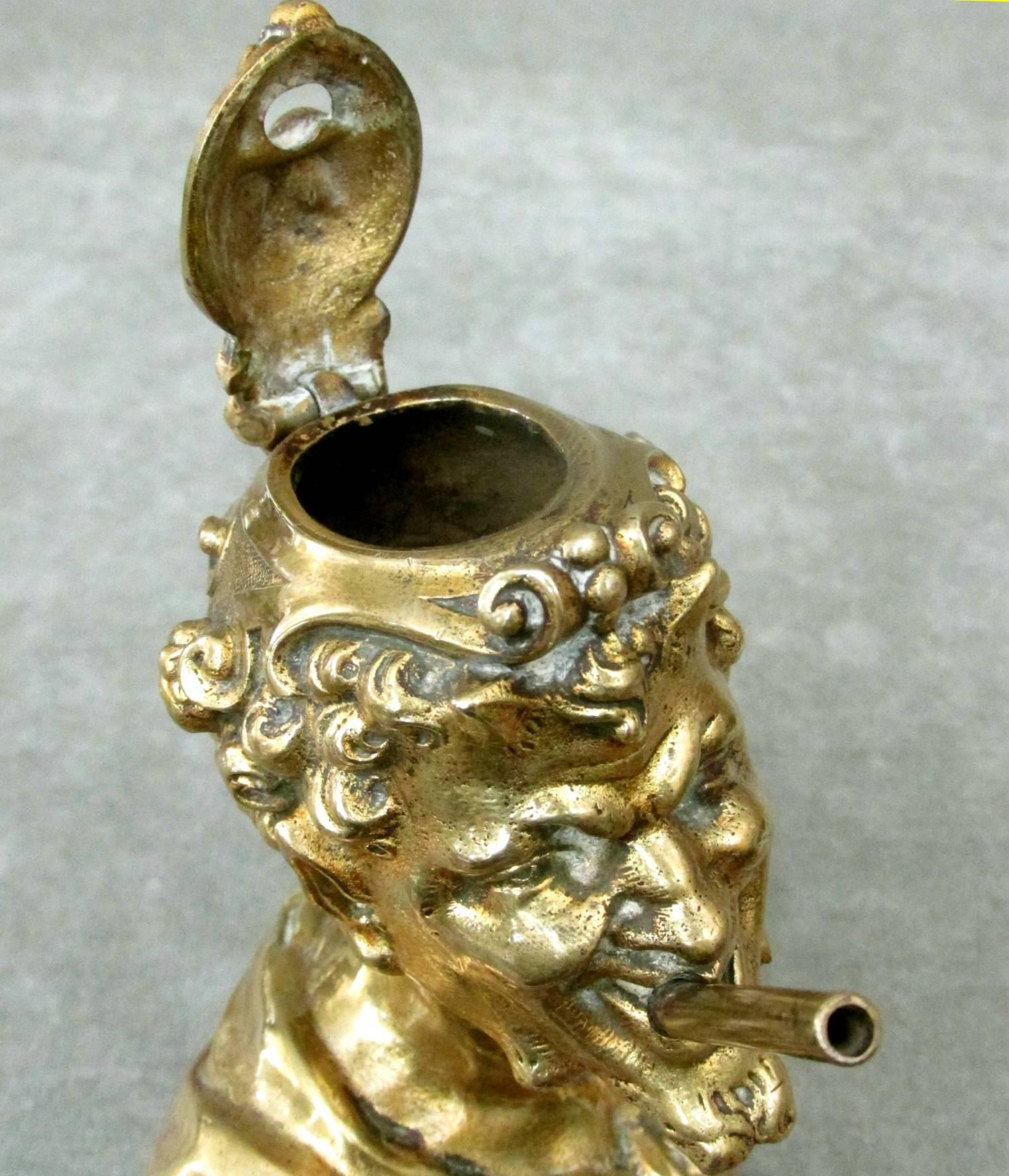 Late 19th Century 19th Century Gilt Bronze Tabletop Cigar Lighter in the Form of a Satyr