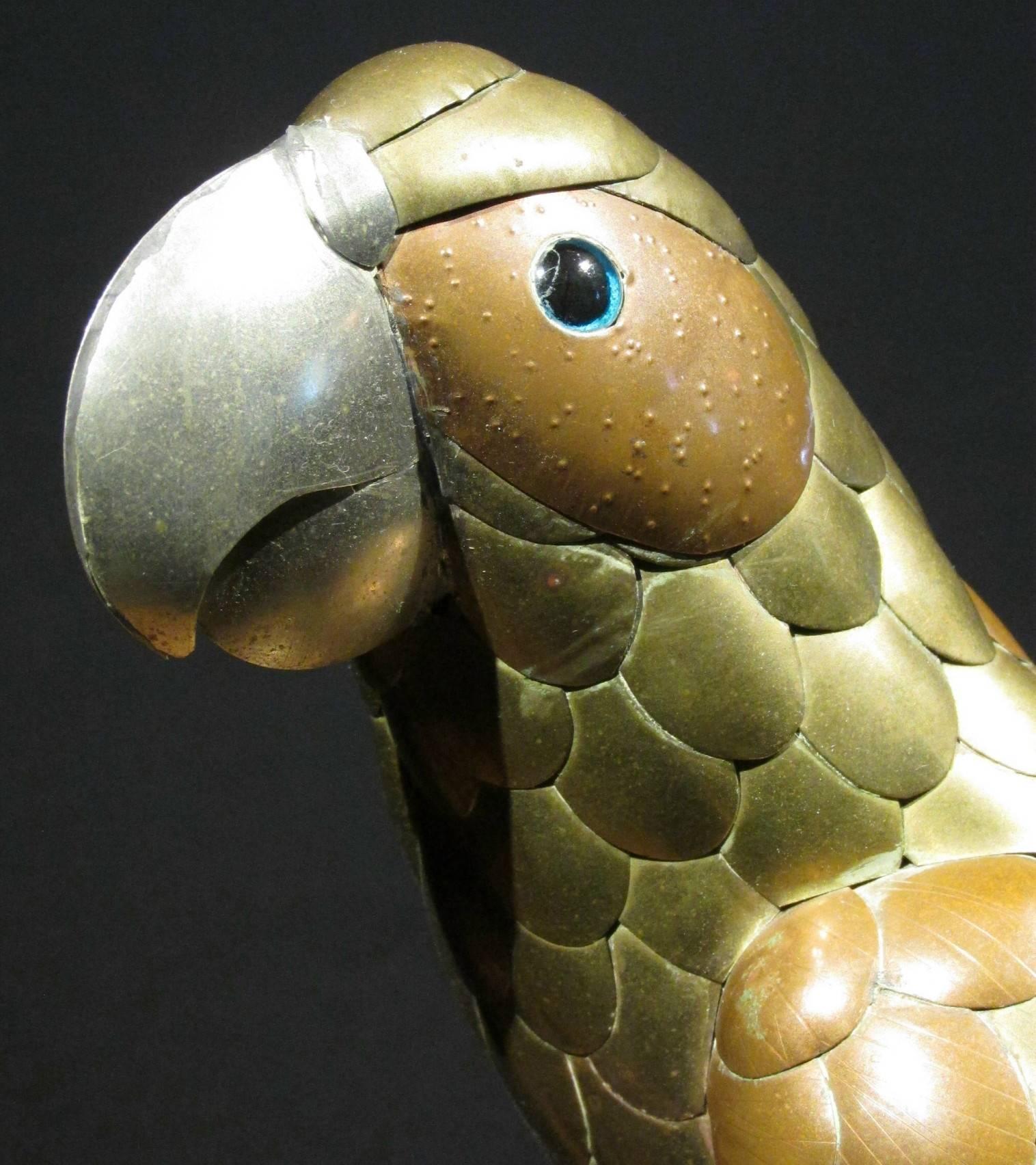 Mexican Sergio Bustamante Brass and Copper Hanging Sculpture of a Parrot