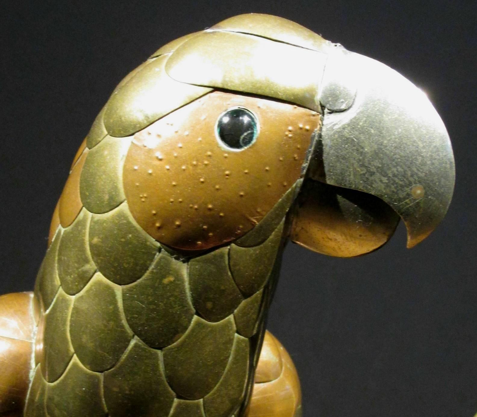 Sergio Bustamante Brass and Copper Hanging Sculpture of a Parrot In Good Condition In Ottawa, Ontario