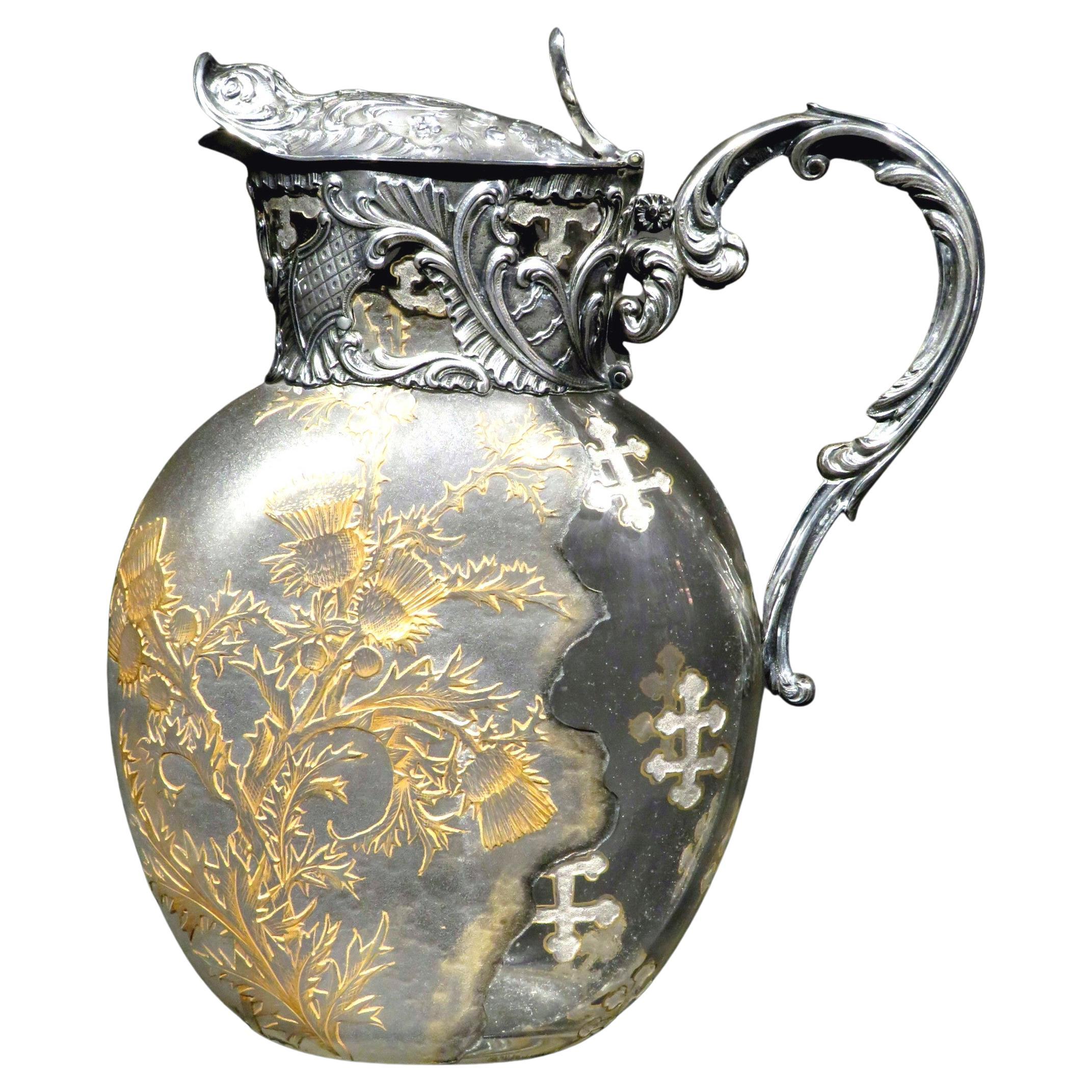 Exceptional French Silver & Daum Glass Wine Ewer / Claret Jug, France Circa 1900