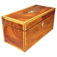 Antique Very Fine Signed Early 19th Century Inlaid Mahogany Tea Caddy, U.K Dated 1815