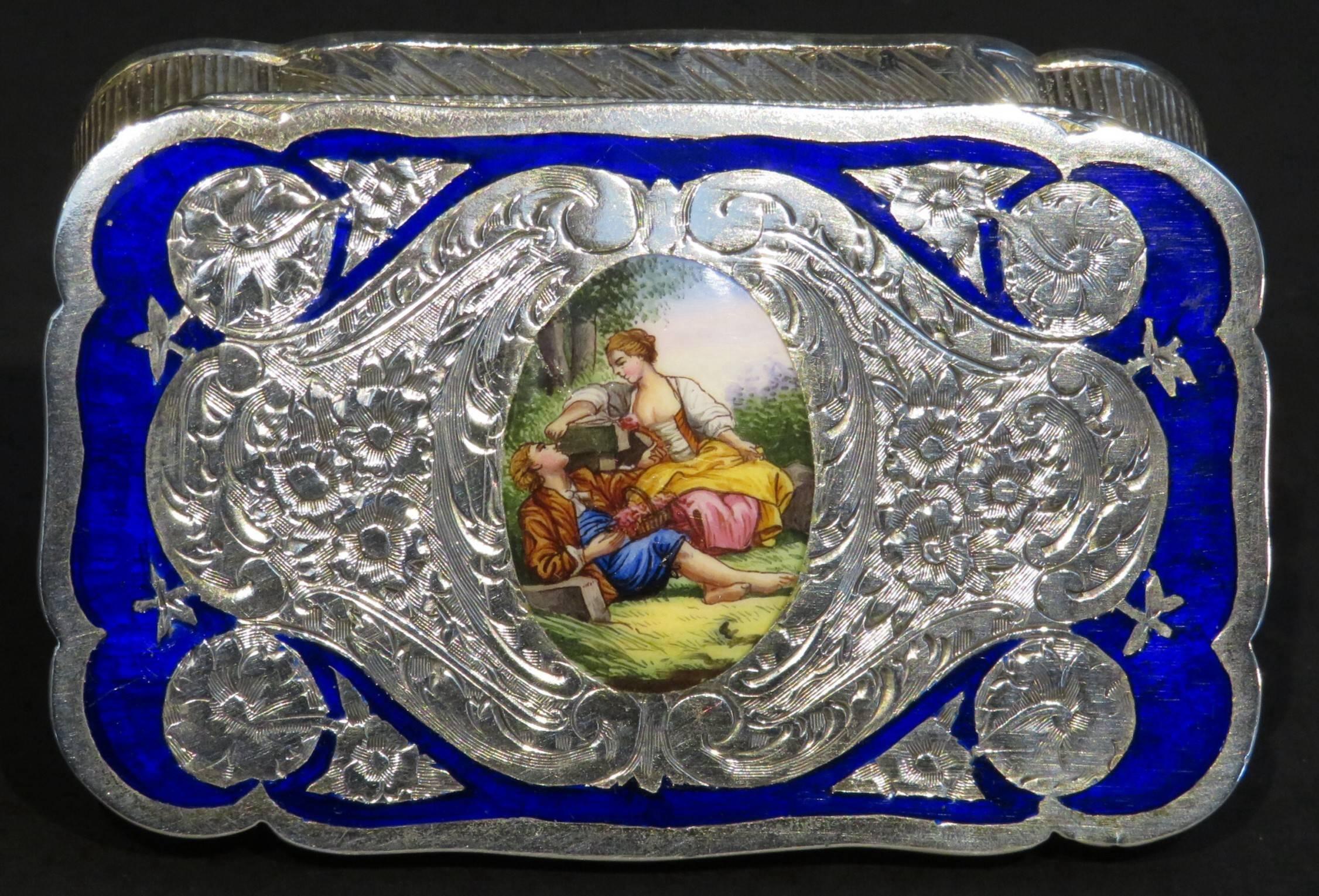 Baroque Revival Very Fine 19th Century Austro-Hungarian Silver and Enamel Snuff Box, Circa 1890