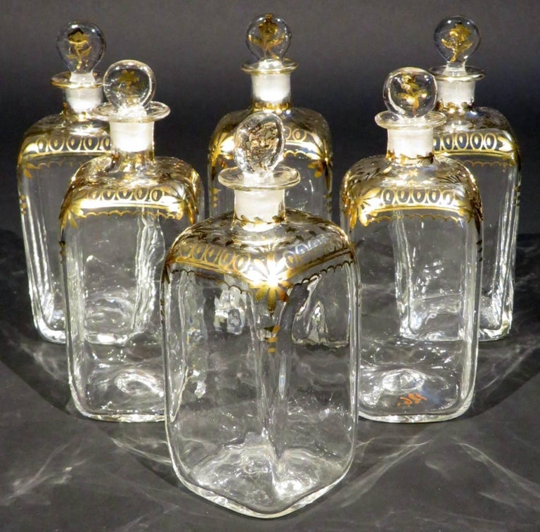 A Rare Set of Six Dutch Colonial ‘Gujarat’ Glass Decanters, India Circa 1750 For Sale at 1stdibs