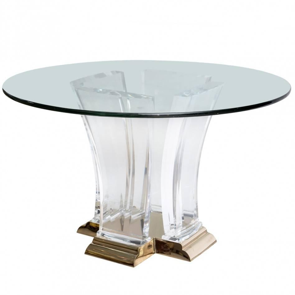 Lucite and Brass Dining Table by Jeffrey Bigelow For Sale