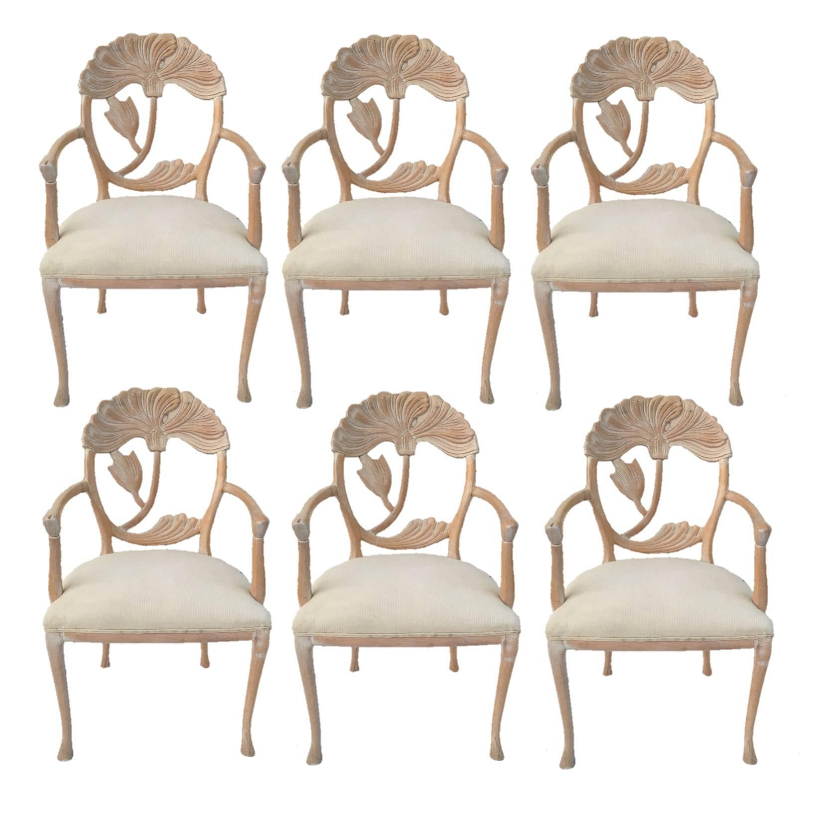 Six Floral Carved Dining Chairs in the Manner of Phyllis Morris For Sale