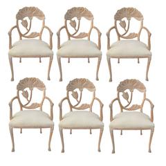 Retro Six Floral Carved Dining Chairs in the Manner of Phyllis Morris