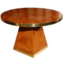 Burl Wood and Brass Dining Table by Pierre Cardin